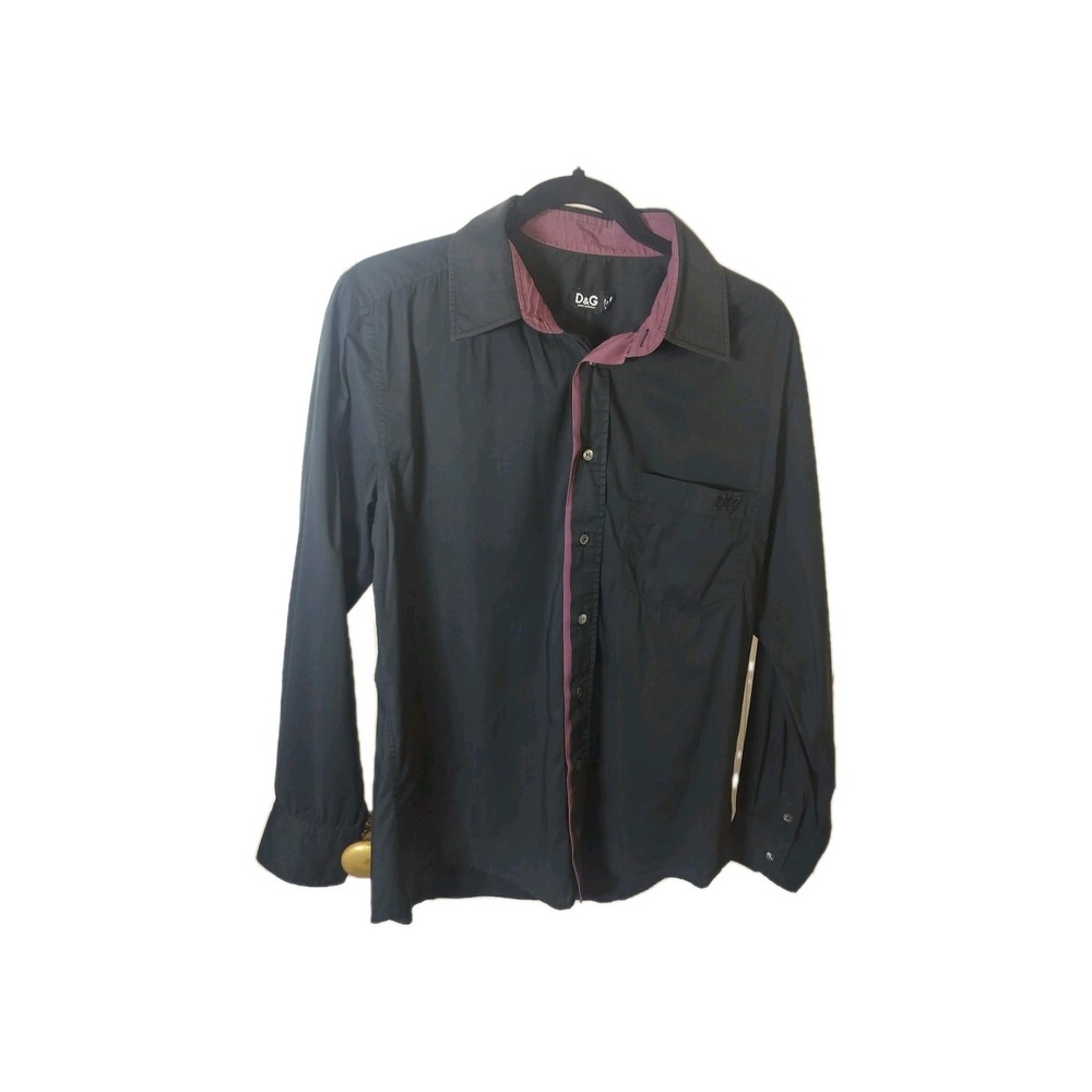 Dolce&Gabbana Mens Button-Up Shirt Black Burgundy Cotton Long Sleeve Size M